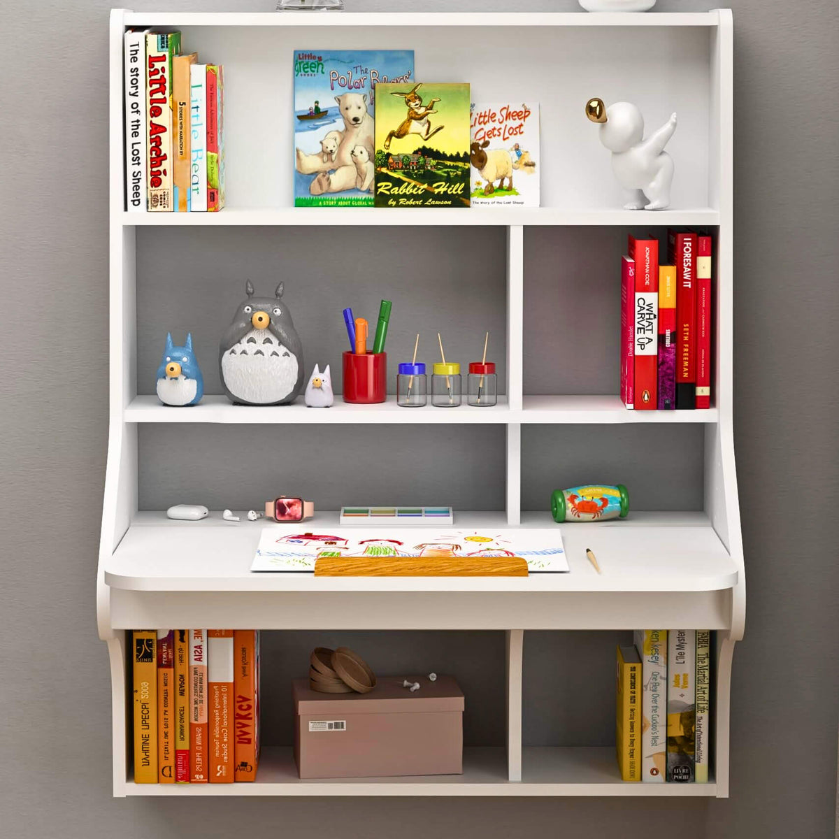 White Wall Mounted Children's Folding Murphy Desk for Small Spaces